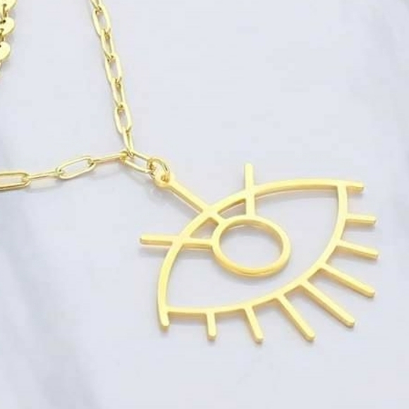 Trendy Chic Evil Eye Paperclip Toggle Necklace NEW - Picture 2 of 8